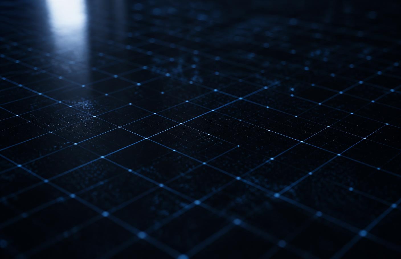 Abstract navy data surface with a luminous grid representing the analysis layer